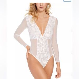 INC Women's Not So Basic Long-Sleeve Lace Mesh Bodysuit Size S